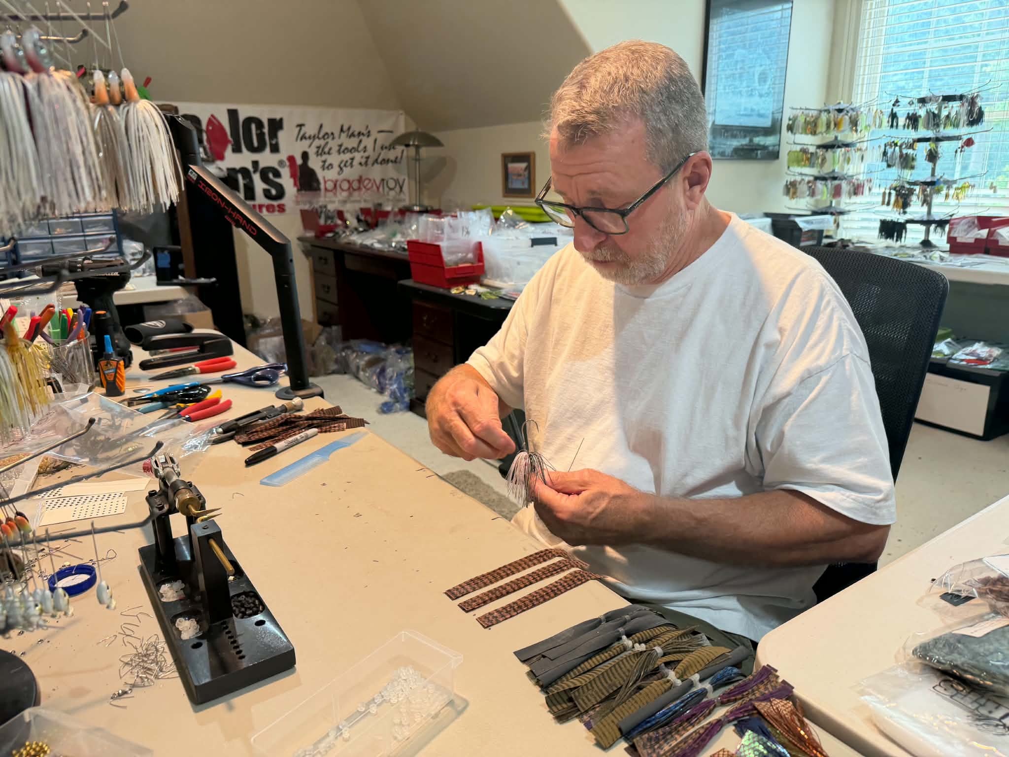 Jamesintheshop James Huskey owner, building lures in the shop at Taylor Man's Custom Lures.
